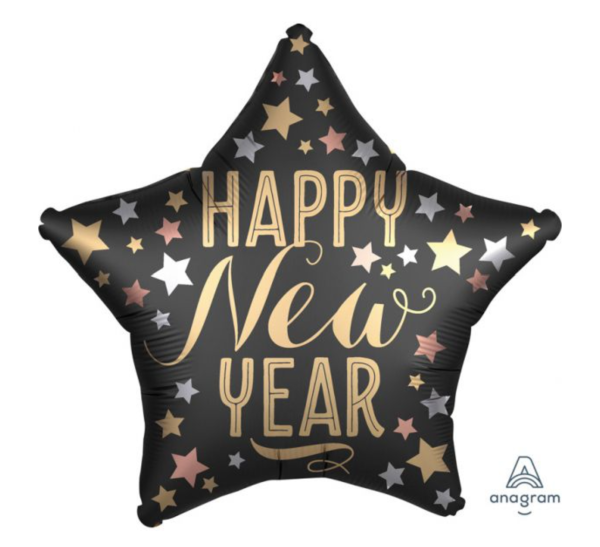 Folienballon - Stern happy new year, gold silber roségold - ø 48cm